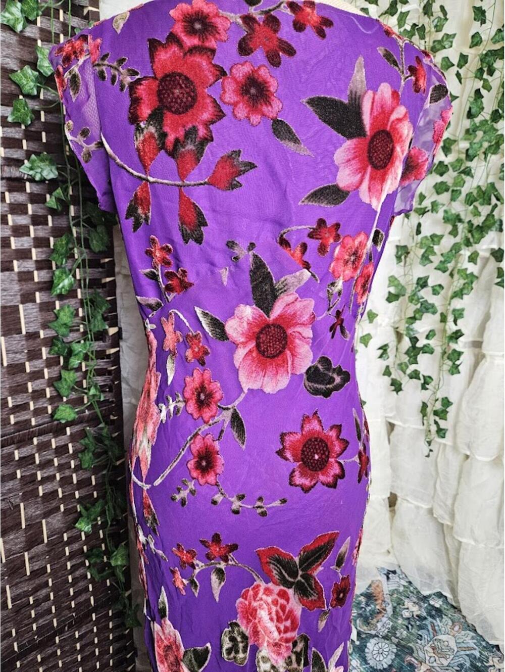 Vintage Purple Floral Midi Dress | Romantic Cottagecore Bold Garden Party Dress - Picture 4 of 5
